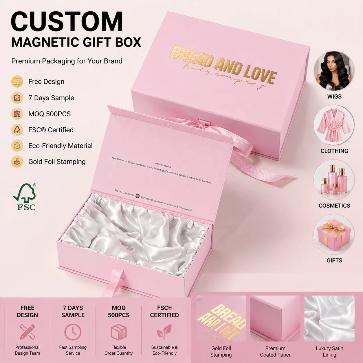 Satin Hair and Cosmetic Gift Box with Ribbon